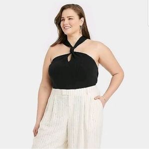 Women's Halter Neck Pullover Sweater - A New Day Black XXL
